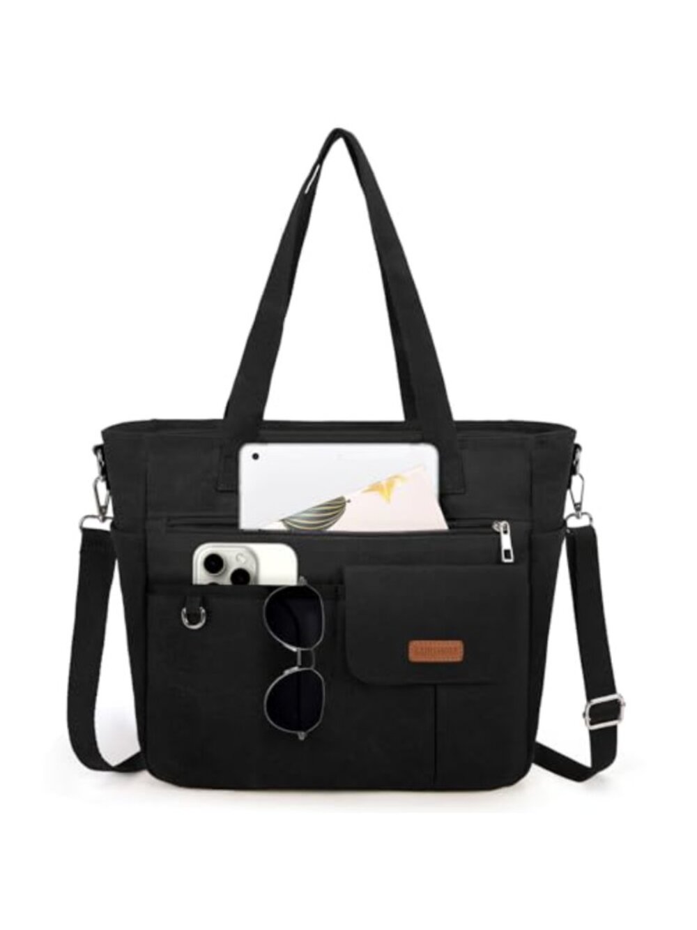 Canvas Tote Bag Crossbody Shoulder Bag with Zipper & Pockets